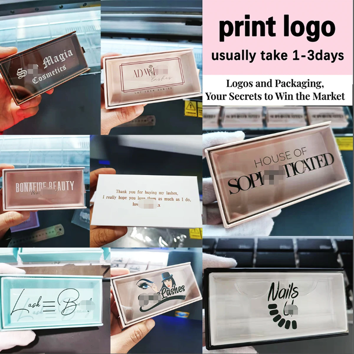 Lashes Box Case Wholesale Lash Cases Packaging Bulk Square Eyelash Case New Custom Pink Black Eyelashes Box Package With Logo 6