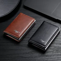 Car Logo Active Leather Pop Up Wallet Credit Card Storage Pocket Wallet Pop-up Holder For Ford Mustang Zapatillas GT Miniatura 1