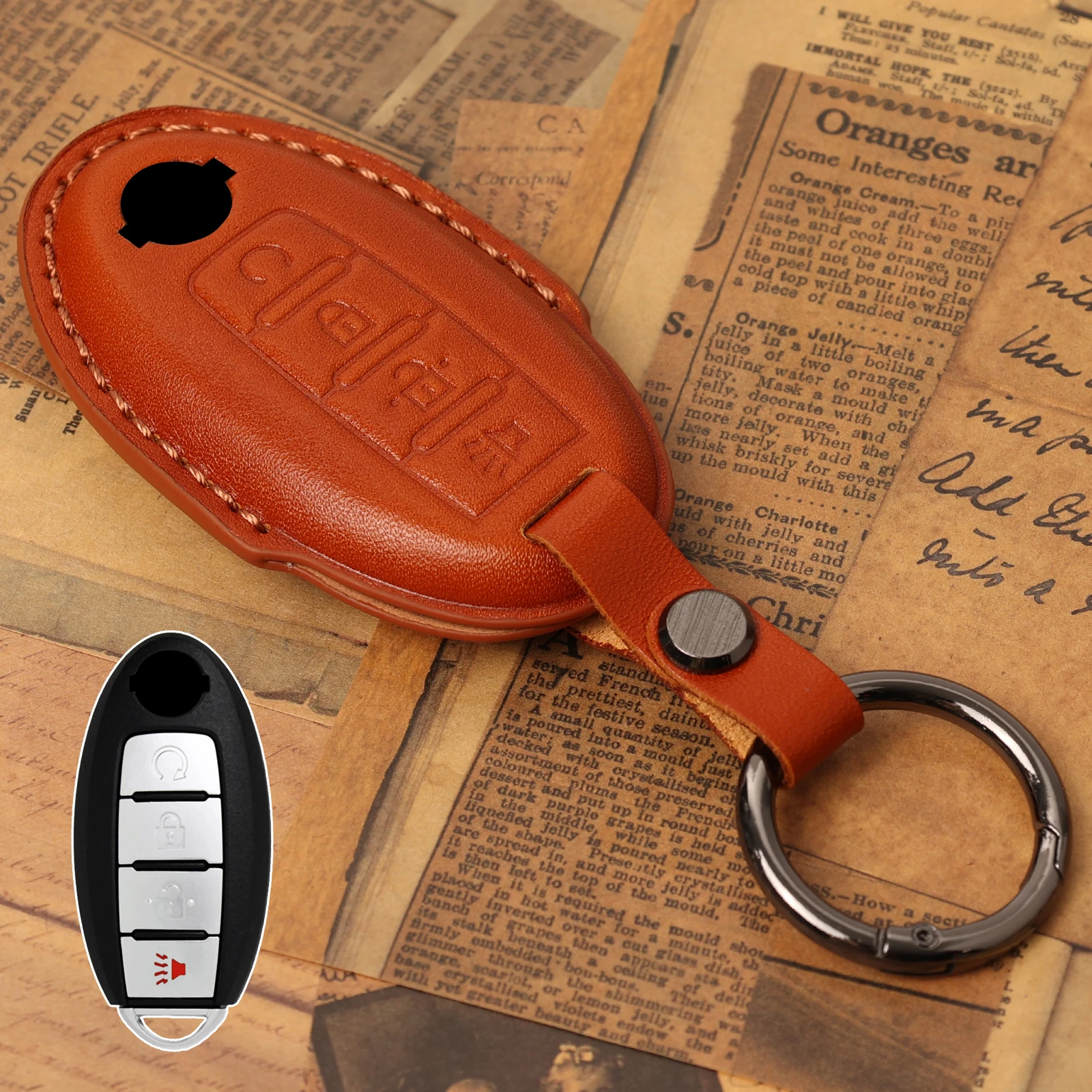Per Nissan Murano Rogue Sentra Altima Versa Maxima Titan 2017 2019 4 Pulsanti Portachiavi A Distanza In Vera Pelle Cover Shell Chain