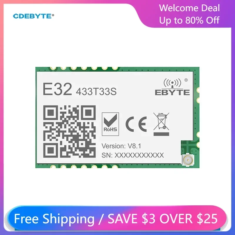 CDEBYTE Lora Wireless Module RF Transceiver 433MHz 33dbm E32-433T33S Long Distance 12KM Wake on Air IPEX Stamp Hole