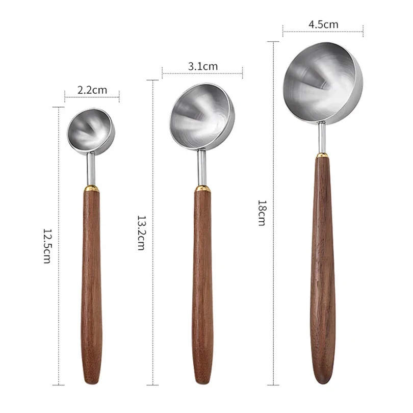 1pc Stainless Steel Coffee Bean Measuring Spoon Wooden Handle Coffee Scoop Tablespoon Home Walnut Wood Long Handle Coffee Spoons