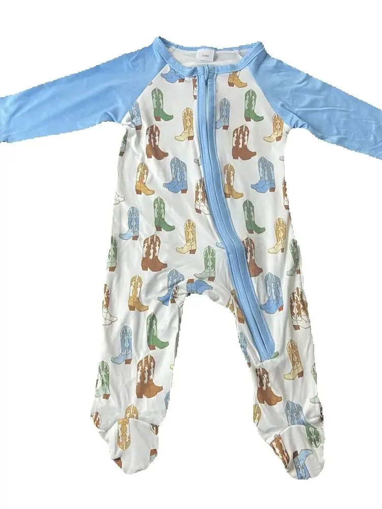 Boutique Hot Sale Easter Children's Clothing Long-Sleeved Bunny Print Girls Pink Lace Boys Blue Zipper Trousers Jumpsuit