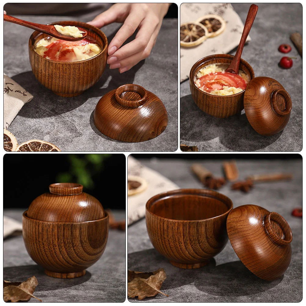 

Small Wooden Bowl Rice Soup Bowl Noodle Ramen Fruit Salad Mixing Bowl Food Serving Bowl With Lids Kitchen Tableware