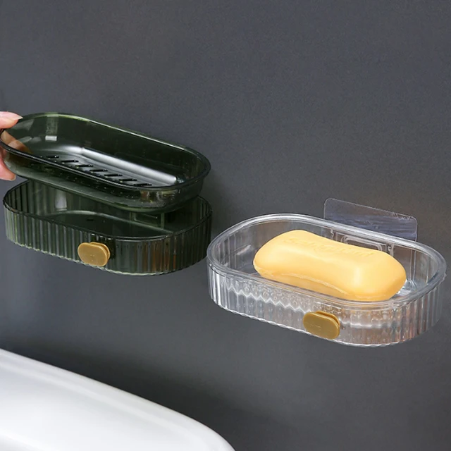 Otthoni Dupla Lefolyó Szappandoboz Falra Szerelt Ön Adagoló Szappan Tárolódoboz Kreatív Nincs Lyukasztó Készletek Szervező Tárolópolc - Image 3