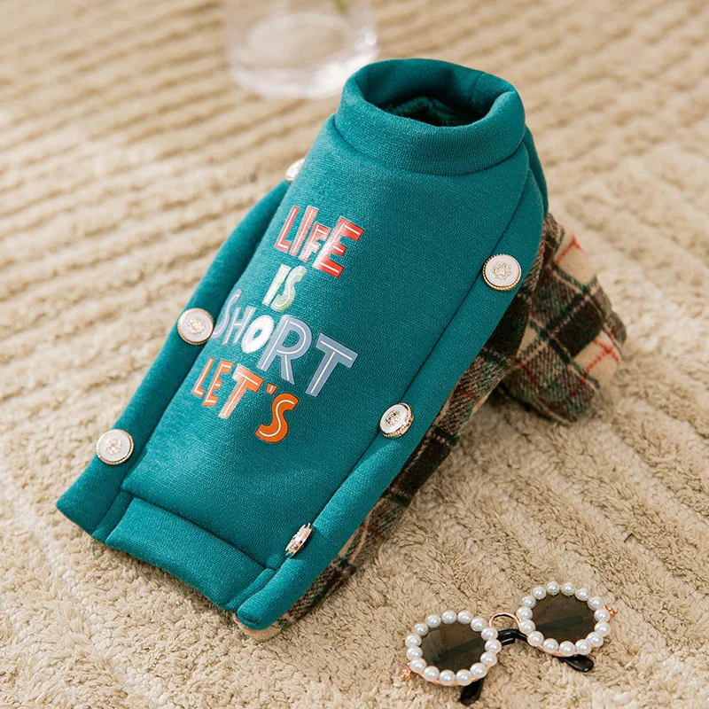 

Trendy and Cool Plaid Dog Sweater Teddy Bear Two Legged Clothes Cat Autumn and Winter New Clothing Green Pet Warm Clothing