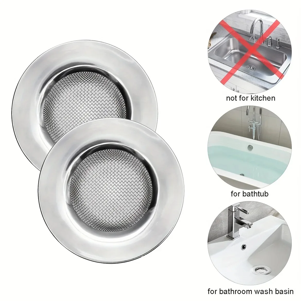 Drain Strainer Stainless Steel Bathtub Bathroom Sink Shower Drain Hair Catcher for Laundry 2pcs