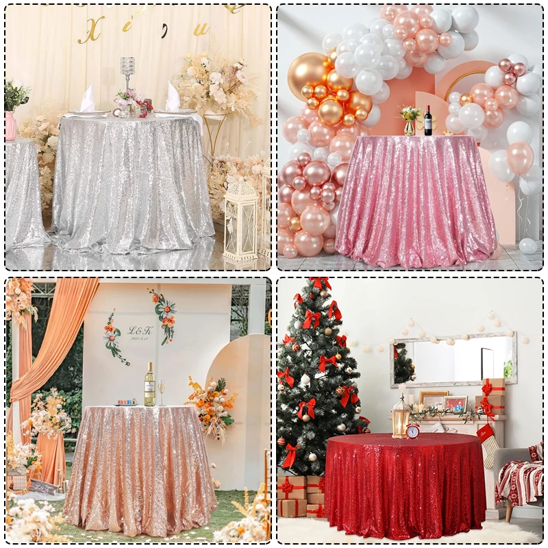 Round Sequin Tablecloth Glitter Sparkling Table Cover Glitter Tablecloth Wedding Birthday Christmas Party  Table Decor Supplies 6