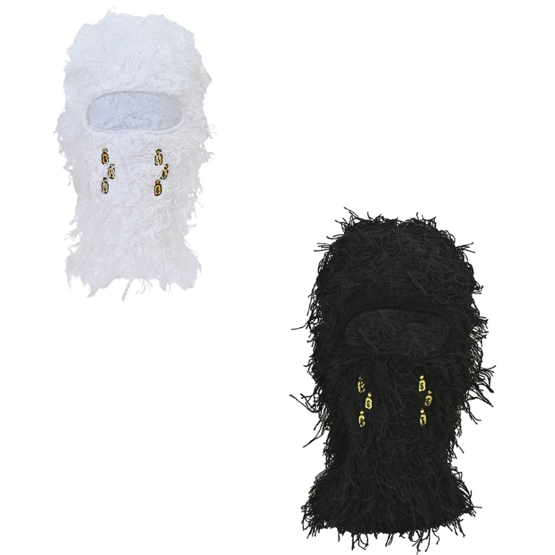 

Halloween Balaclava Knit Beanie Hat Neck Warmer Robber Head Covering Party Holiday Winter Full-Head Messy Coil