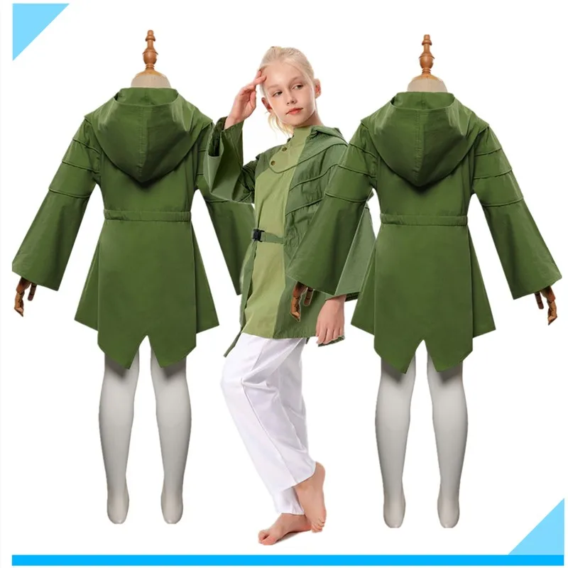 TV Fantasy Kids Leia Cosplay Girls Princess Costume Children Green Hooded Cotton Coat Belt Outfits Halloween Carnival Party Suit