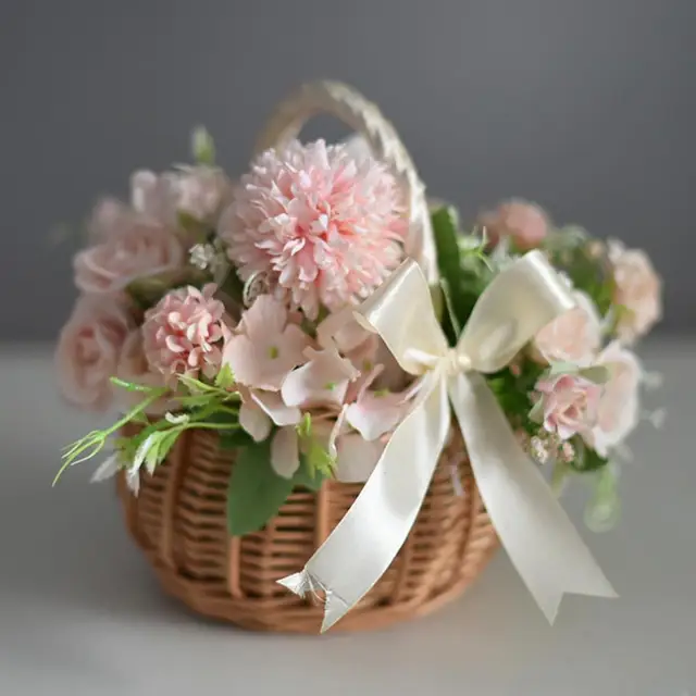 Szőtt Kosarak Fogantyúja Szövött Fonott Kosár Kézzel Készített Rattan Tároló Íj Retro Dekoratív Virágcserep - Image 3