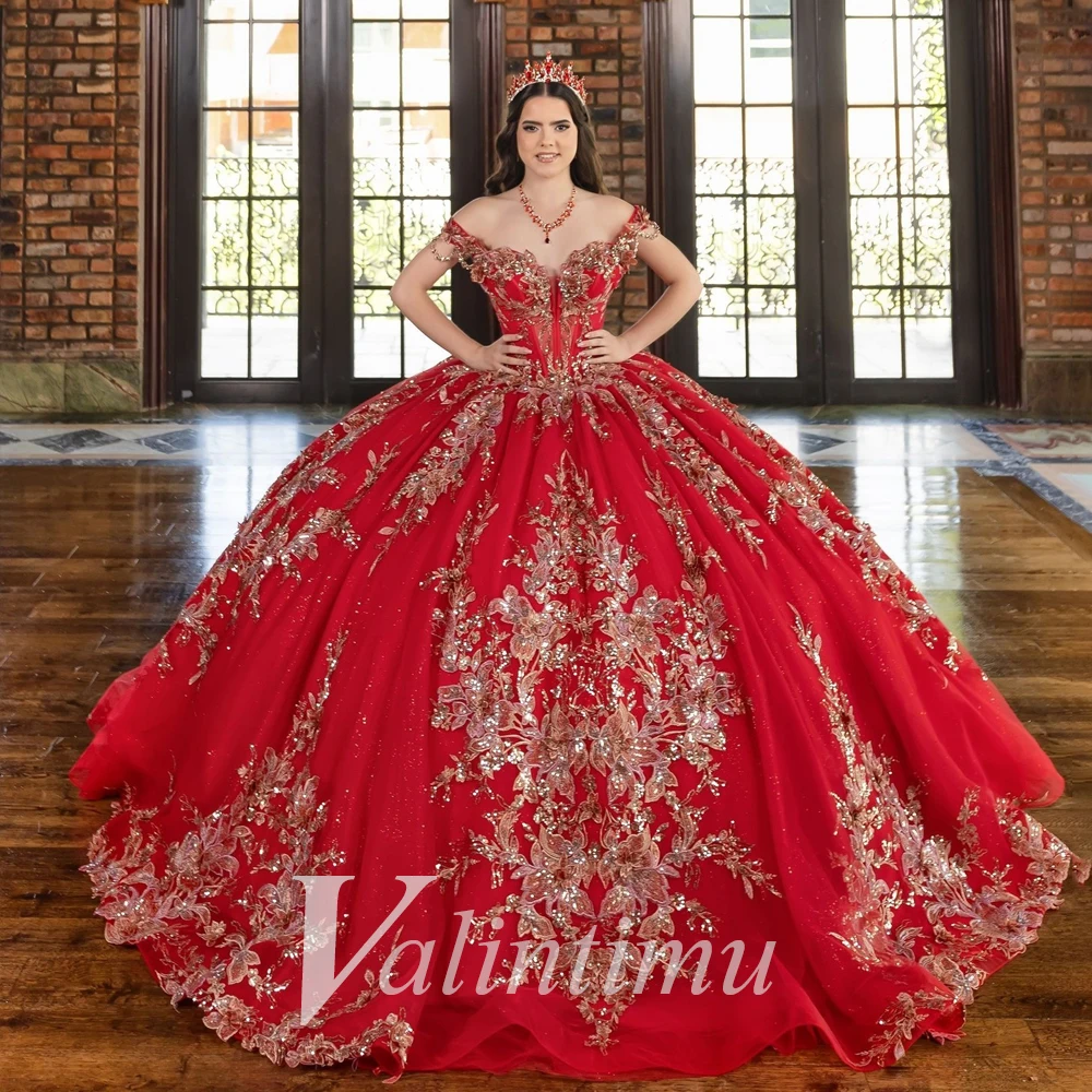 Valintimu Exquisite Ball Gown Quinceanera Dress for Girl Off the Shoulder  Sparkly Appliques Vestidos De 15 Anos Customized - AliExpress 320