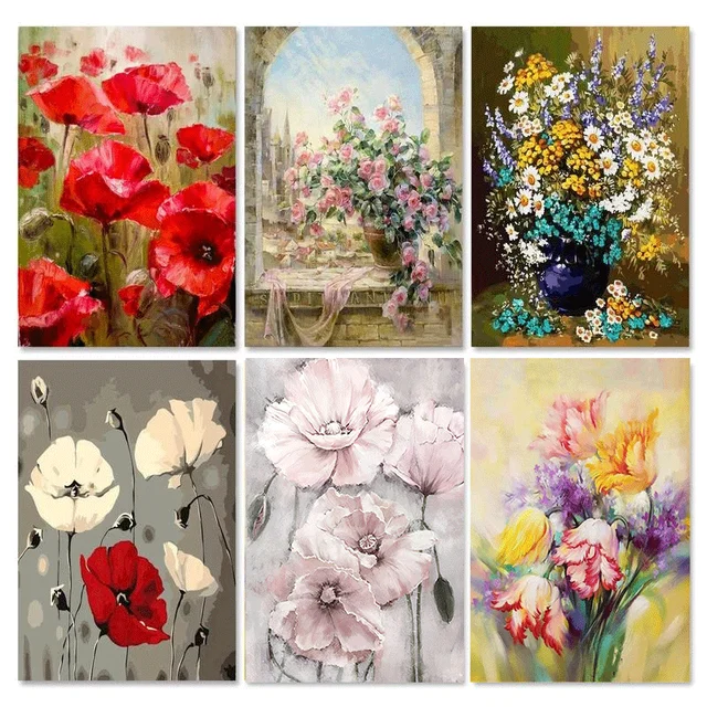 Paintings Number Paint Flowers  Painting Number Adults Flowers - Paint  Numbers - Aliexpress