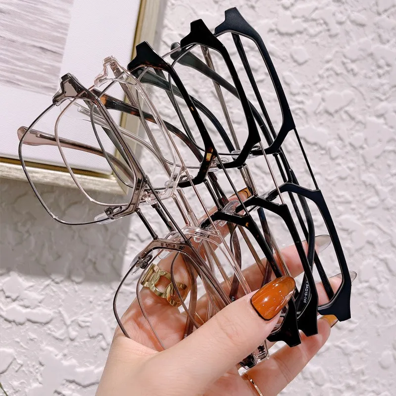 

4 Colors Double Beam Myopia Glasses Women Men Anti-blue Light Short-sighted Eyewear Fashion Style Luxury Square Frame Eyeglasses