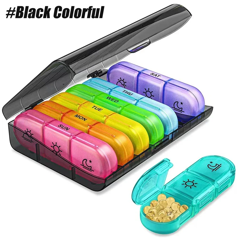 Portable 7-Day Pill Organizer for Vitamins, Medications & Supplements