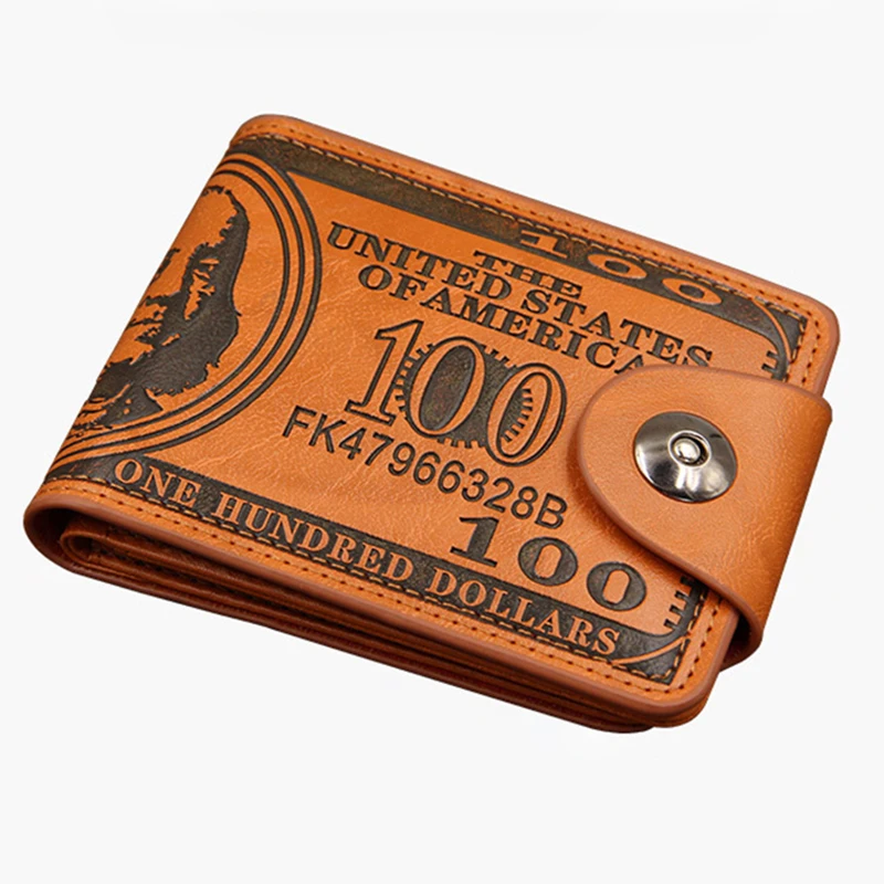Leather Wallet Novelty Men's US 100 Dollar PU Leather Portable Billfold Foldable Card Holder Male Purse