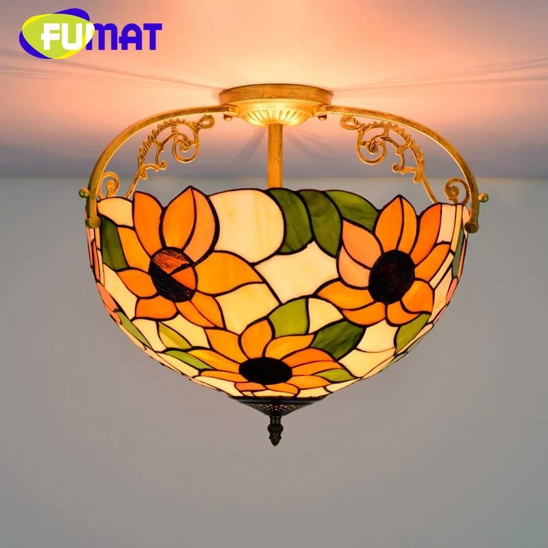 

FUMAT Tiffany Sunflower Pastoral stained glass 16 inch pendant light deco the dining room bedroom hallway ceiling light