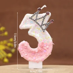 Pink Crown Birthday Candle - Adorable Number Candle for Cake Topper Celebrations (Pink No.3)