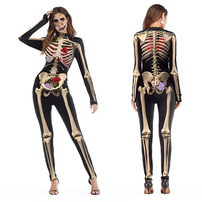 Halloween Carnival Party Scary Blood Vessel Skeleton Jumpsuit For Adult Women Horror realistic human Body Structure Catsuit