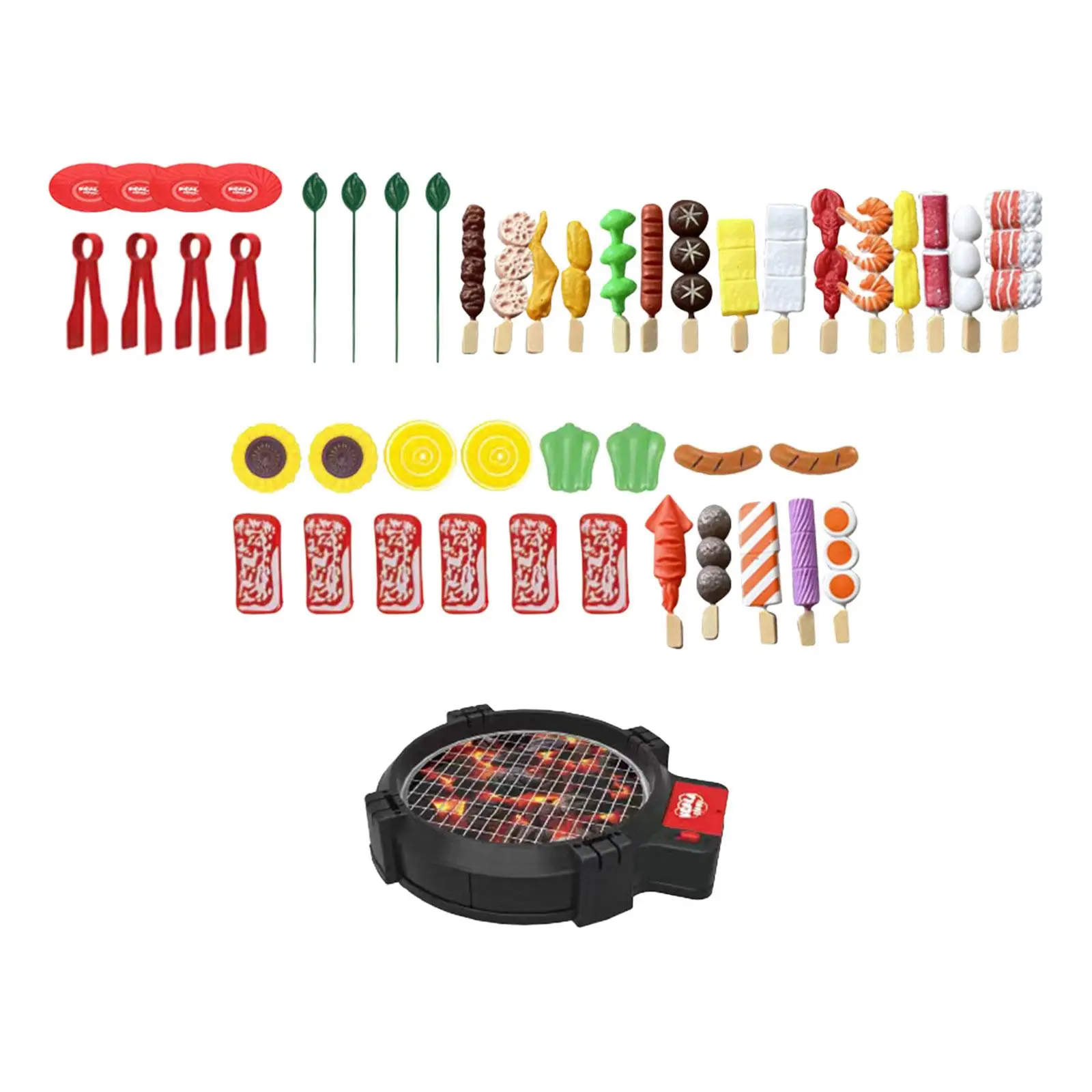 47Pcs Toy BBQ Grill Set Barbecue Kitchen Cooking Playset Barbecue Toy with Realistic Sound and Food Flipping for Girls Boys
