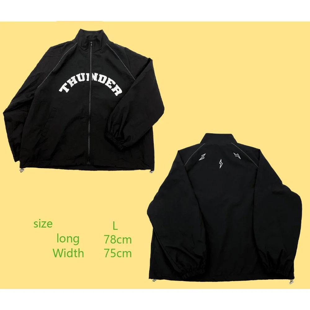 KPOP ATEEZ Thunder Print Men's Jackets Harajuku Cardigan Stand Collar Zipper Baseball Jacket Outerwear Casual Sportswear 3