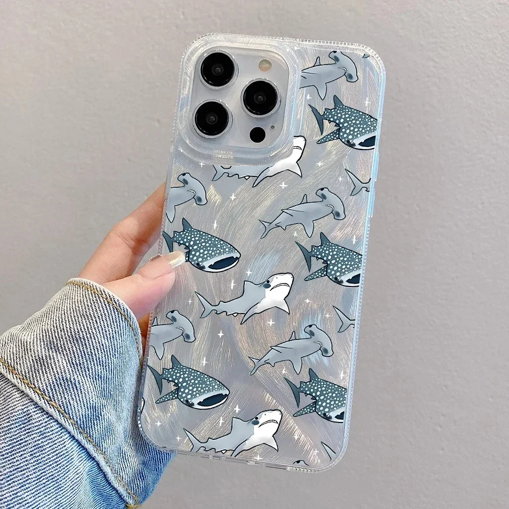 Luxury Silver Laser Shark Whale Phone Case