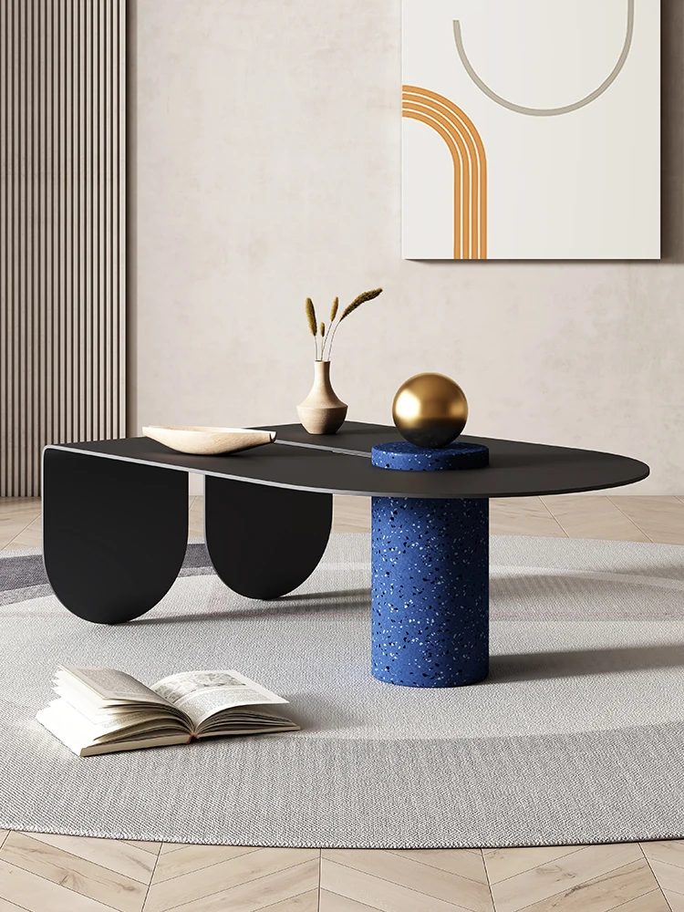 

Nordic luxury oval tea table, quiet wind, black minimalist designer's creative size terrazzo tea table