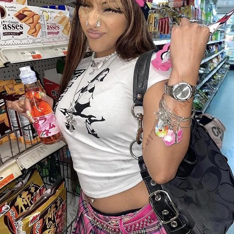 

Tops for Women 2024 Anime Girl Baby Tees Graphic Print Y2k Gothic Women Woman Clothing Graphic T Shirts Kpop 90s Vintage Clothes