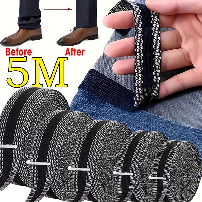 Self Adhesive Tape Self Adhesive Fabric Tape Clothing Auxiliary Fabric 5M Pants Edge Shorten Paste For Jeans Clothes Length Shorten DIY Sewing Accessories