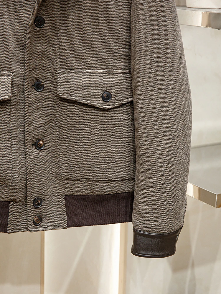 New winter men's business casual leather collar cotton-padded coat lapel wool coat 5