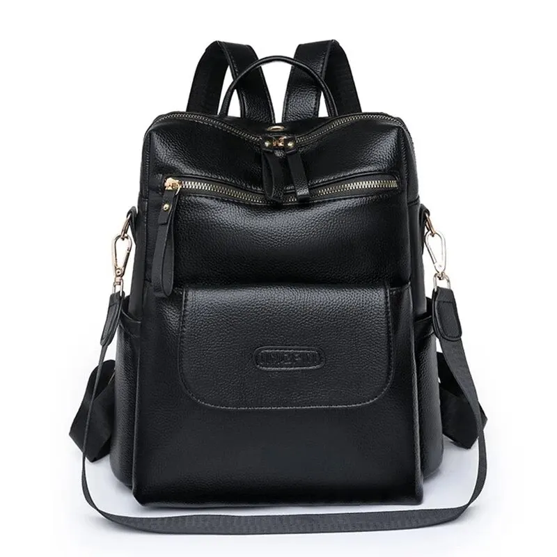 Large Capacity Solid Color Designer Women's Backpack Waterproof Wear-resistant High-quality Leather Travel Back Pack For Women 5