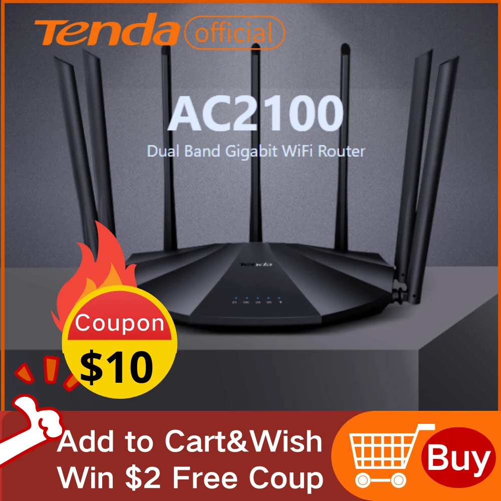 Tenda Wifi Router AC2100 Wireless Repeater Gigabit Router Dual-Band 7*6dBi High Gain Antennas Vpn Network PK Xiaomi WIFI Router