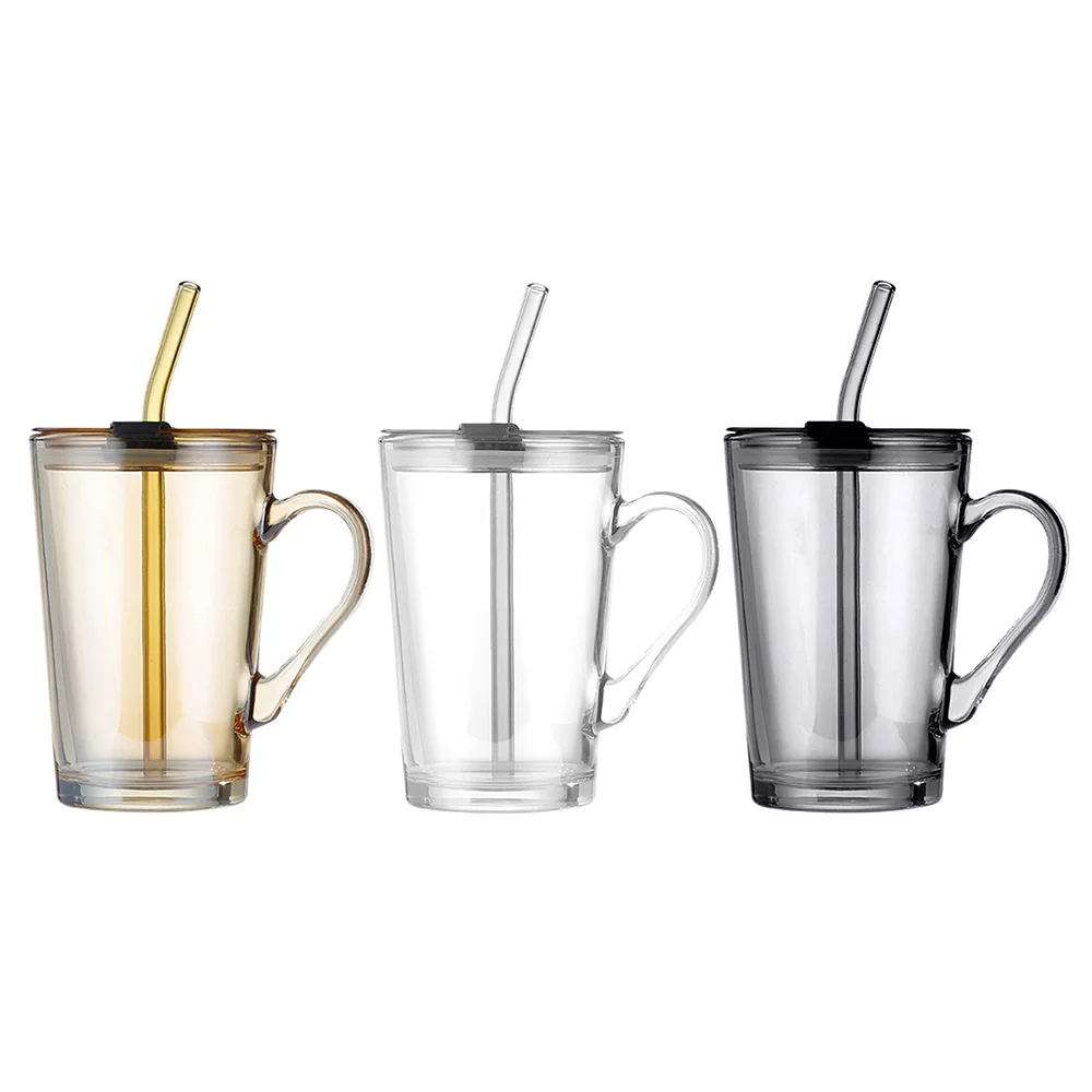 Drinking Cups With Straws Lids Glass Jar Cups With Handle Coffee Cup Juice  Cup