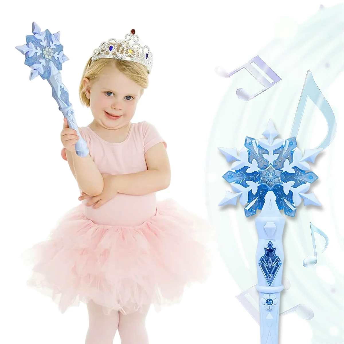 Light Up Frozen Snowflake Wand with Sound Magic Wand for Kids Girls Princess Birthday Party Christmas Gift
