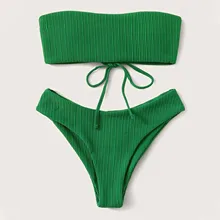 

Women Thong Bikini Set 2022 Brazilian Swimsuit Solid Sexy Bandeau Swimming Suit Swimwear Female Summer Bandage Bathing Suit