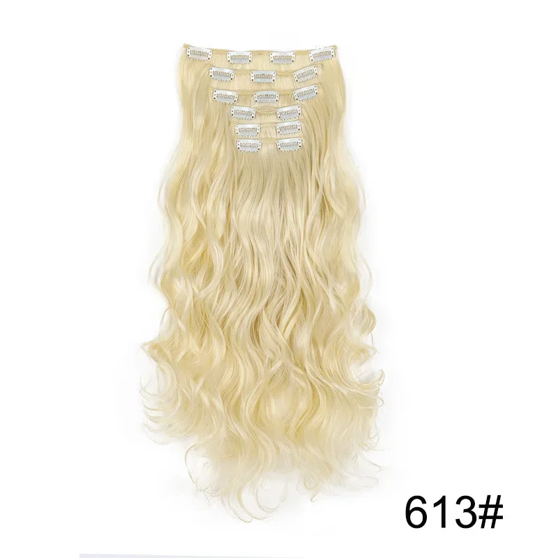 Elegant Black Ombre Long Synthetic Hair Extensions - 24 Set of 6, Heat Resistant, Clip-In
