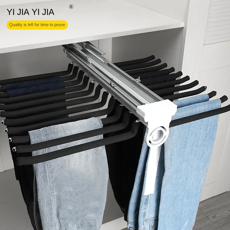 Yy Household Pants Rack Wardrobe Built-in Pull-out Collapsible Clip Multifunctional chest pants rack receiving telescopic multi function top mounting rack pull pull cabinet inside install