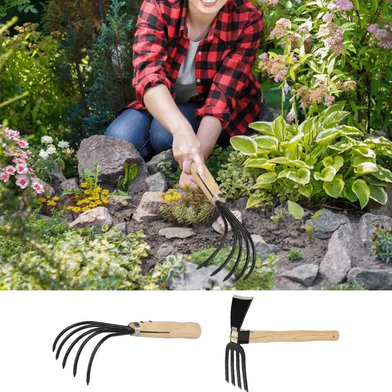 Dual Use Small Hoe Farm Garden Tools Small Lawn Rake Weeding Rake Labor-saving Loosening Soil Handheld Hoe 2