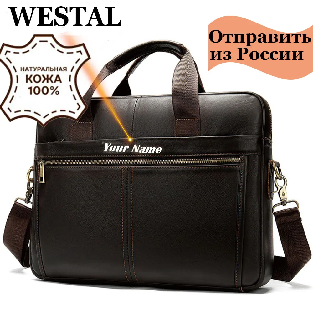 

WESTAL Men's Briefcase Men's Bag Genuine Leather Laptop Bag 14 Computer Briecases Bags for Document Leather Messenger Totes Bags