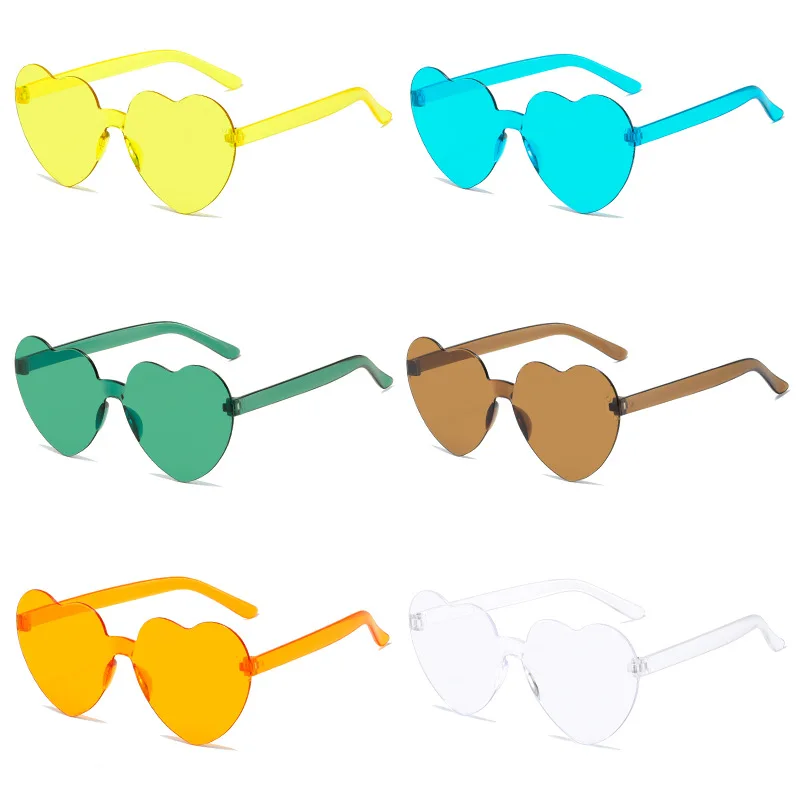 Women Fashion Colors Polarized Heart Shape Tinted Party Sunglasses Girls Vintage UV400 Colors Rimless Female Sun Glasses