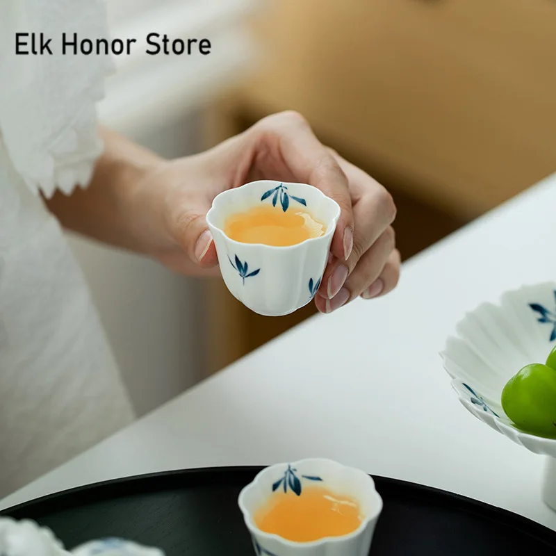 Pure Hand-painted Butterfly Orchid Teacup White Porcelain Set of Cups Petal Smell Fragrance Cup Household Tea Items 38ml 2pc/set tea cup glass tea set