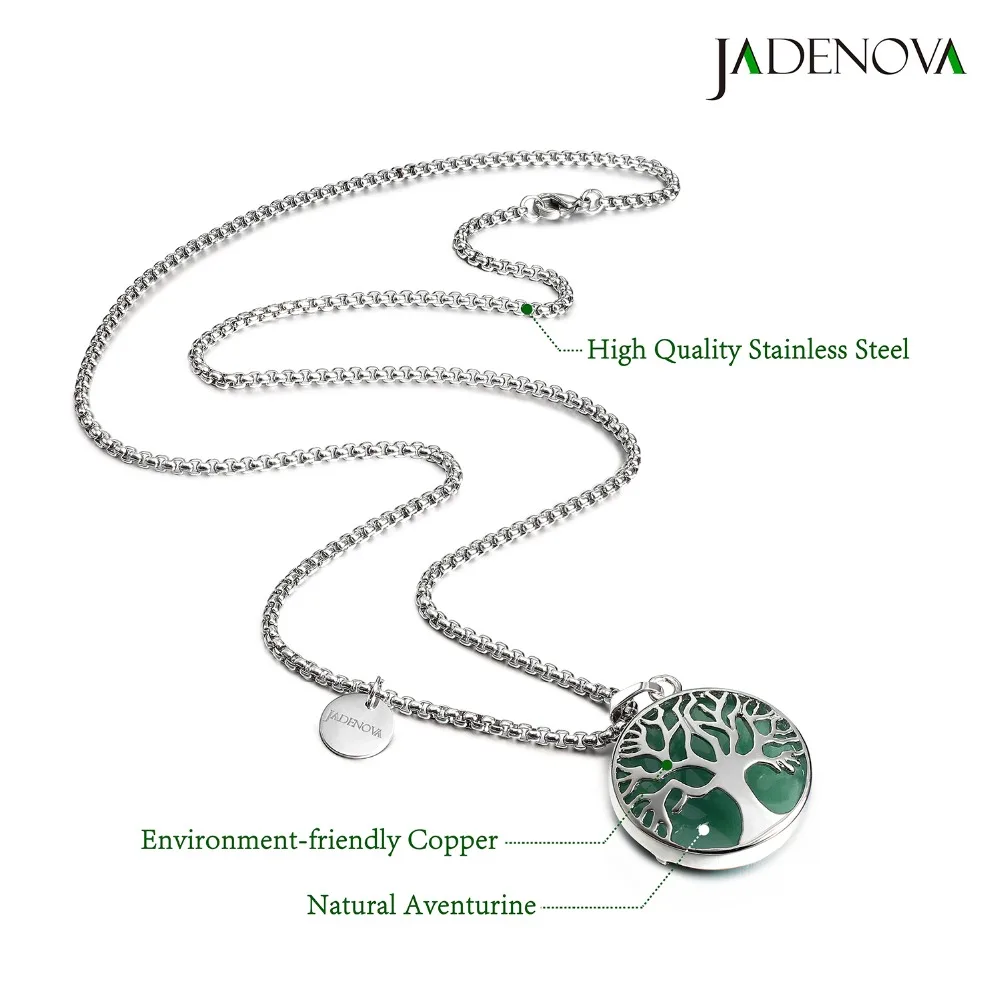 JADENOVA-Collier Arbre de Vie en Acier Inoxydable, Pierre Précieuse Naturelle, Pendentif en Clip, 24 ans