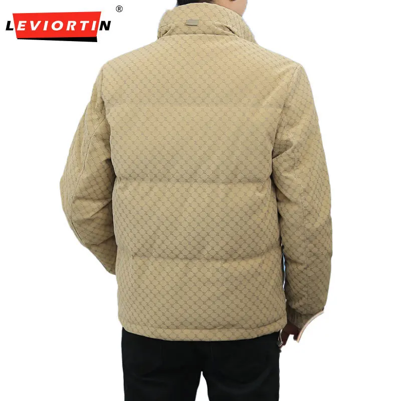 Hip Hop Men PU Leather White Duck Down Jackets Fall Winter Full Print Puffer Down Coats Male Cold Proof Warm Parkas Outwear