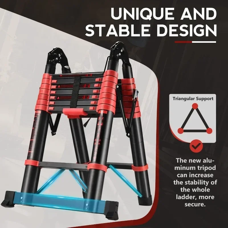 12.5 FT A Frame Telescoping Ladder Portable Compact Aluminum Extension Ladder for Outdoor Camper Trips Motorhome 330lb Capacity