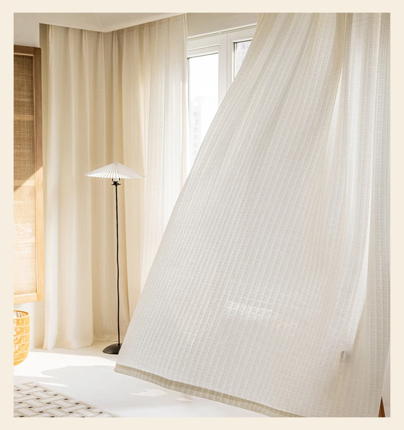 Cotton And Linen Woven Tulle Curtains for Bedroom Living Room Kitchen Japan Decoration Sheer Voile Window Curtains Blind Drape