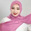 Comfortable Beaded Muslim Hijab Solid Color Full Cover Turkish Head Wrap Scarf Elastic Veil Arabic Hijab Hats Woman