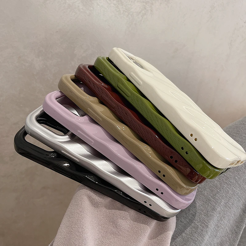 Japan Korea Ins Solid Color Wave Pleat Phone Case For Apple iPhone
