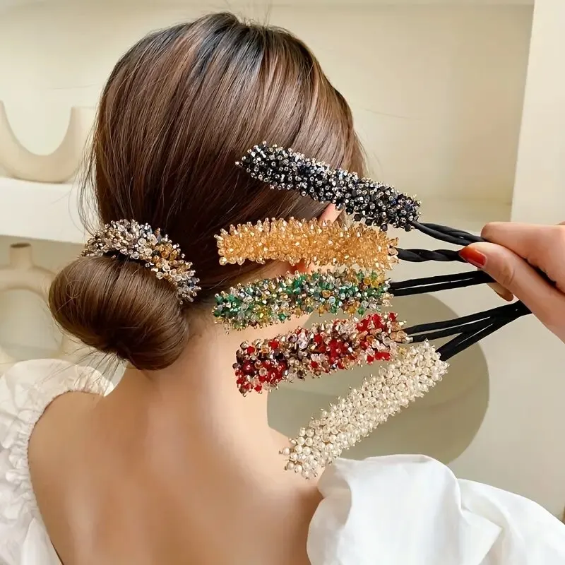 Crystal Hair Curler Women's Simple Braided Hair Headwear Design Styling Tools Versatile Fluffy Flower Bud Head Accessory