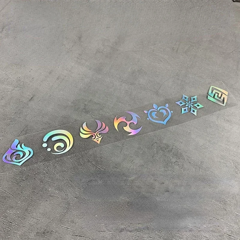Reflective Laser Car Stickers personalized stickers Genshin Impact Decoration Sticker Element Reaction Transparent Sticker Luggage Bicycle DIY Decor
