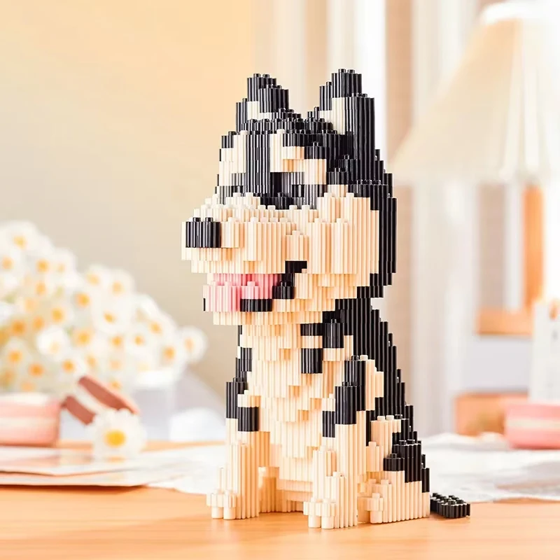 Building Blocks Set Collie Husky Bulldog Corgi Schnauzer 3D Model Animal Dog Mini Diy Bricks Figure Toys For Kid Chirstmas Gifts 3