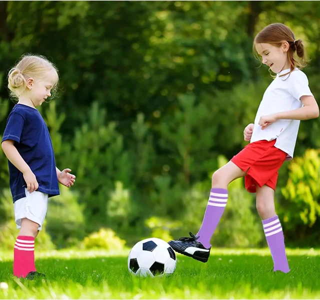 Kids Soccer Socks Three Stripes Knee High Socks Cotton Sports Socks Toddler Boys Girls Uniform Tube Socks 5